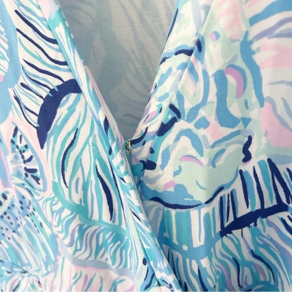 Lilly Pulitzer Rilla Wrap Romper Dress Bermuda Blue Fishful Thinking Size Medium